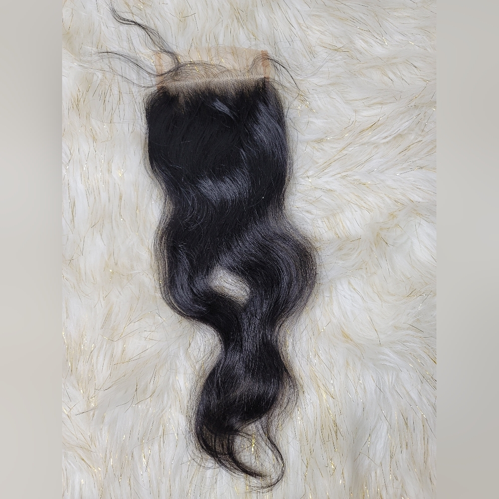 NATURAL BLACK Black WAVY INDIAN TEMPLE 100% HUMAN HAIR 5×5 18" CLOSURE